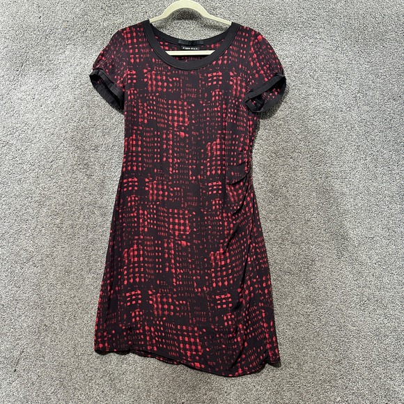 Dresses & Skirts - SET 100% Silk Dress Womens 2 Red Black Geometric Knee Length Edgy Grunge Punk